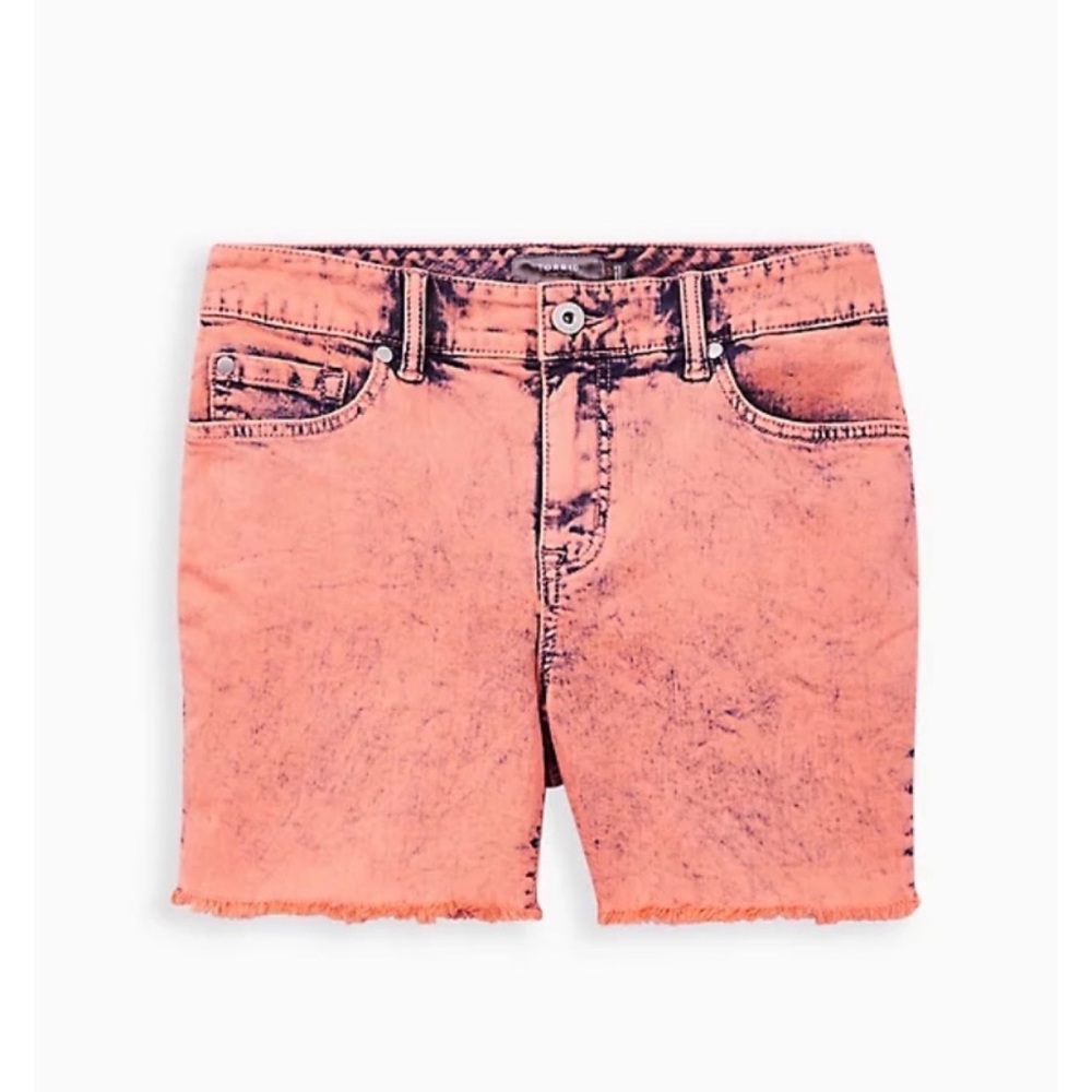 NEW Torrid 24 Mid Rise Midi Short - Vintage Stretch - Coral Acid Wash - 5 inch - Picture 2 of 13
